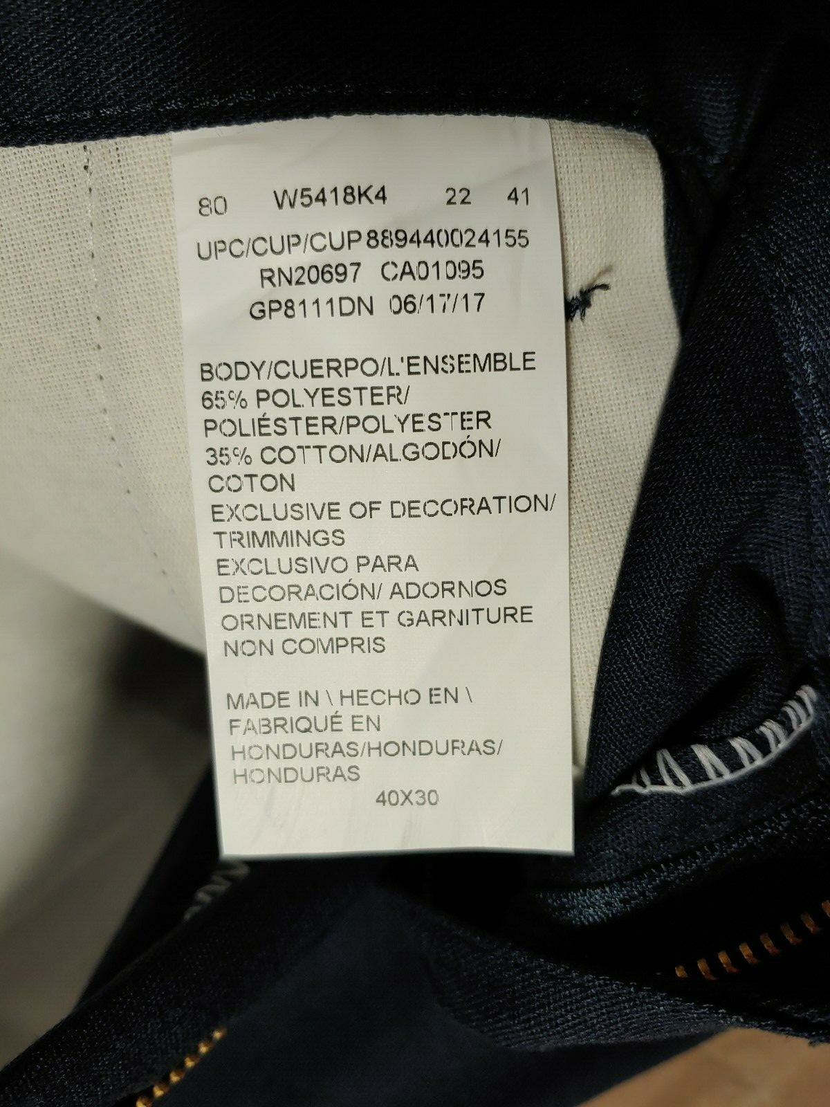 Dickies Pants Mens Flat Front Flex Straight Leg Slim Fit Navy Blue Size 40×30