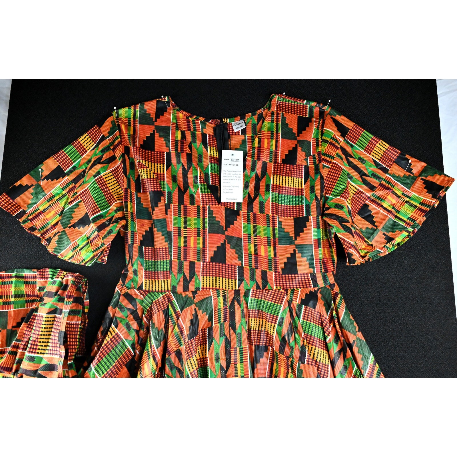 Karan African Print Ruffled Hi-Low Dress DFD75 FREE SIZE 100% Cotton NWT