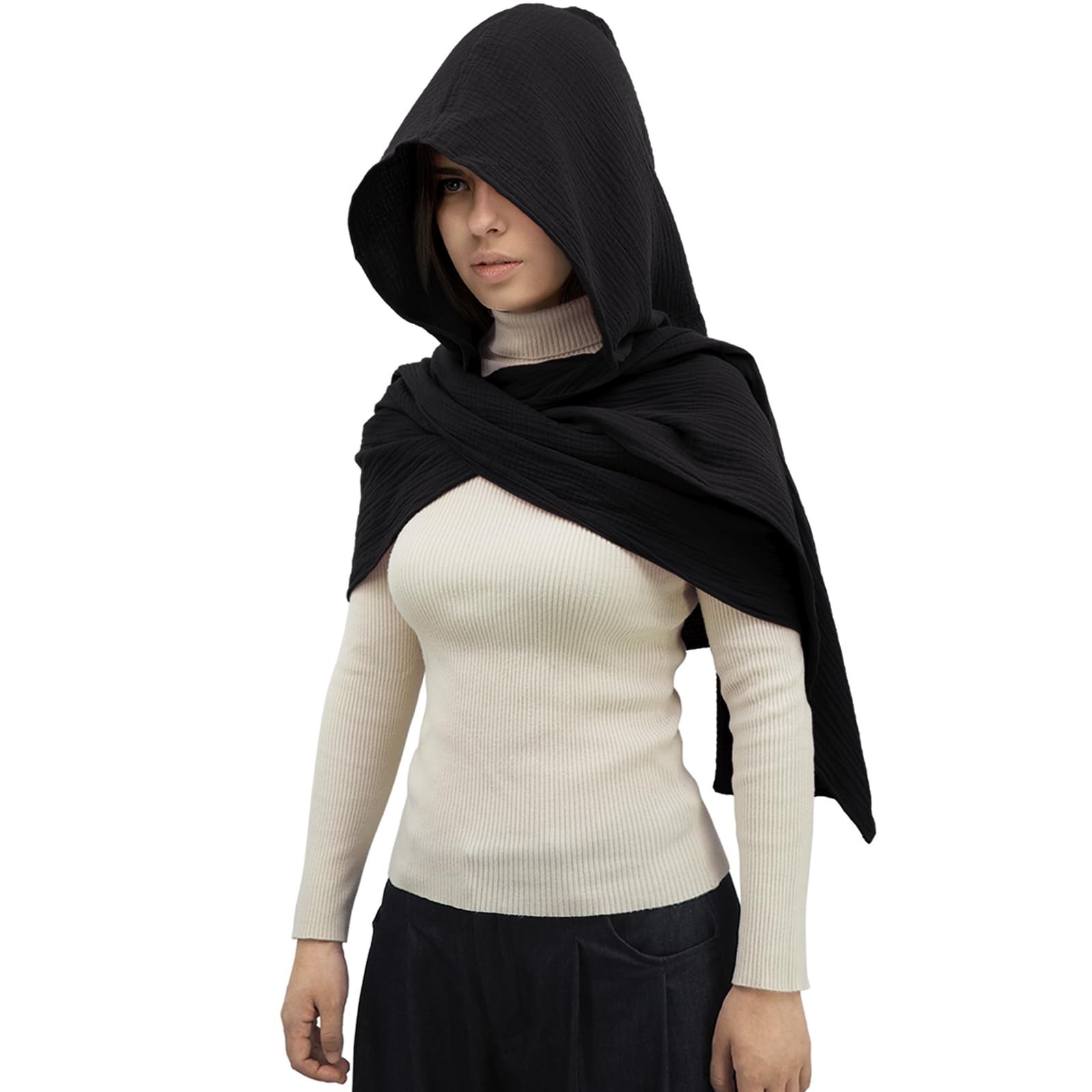 Multifunctional Hooded Shawl Scarf Cape | Vintage Goth Linen Cotton Cowl