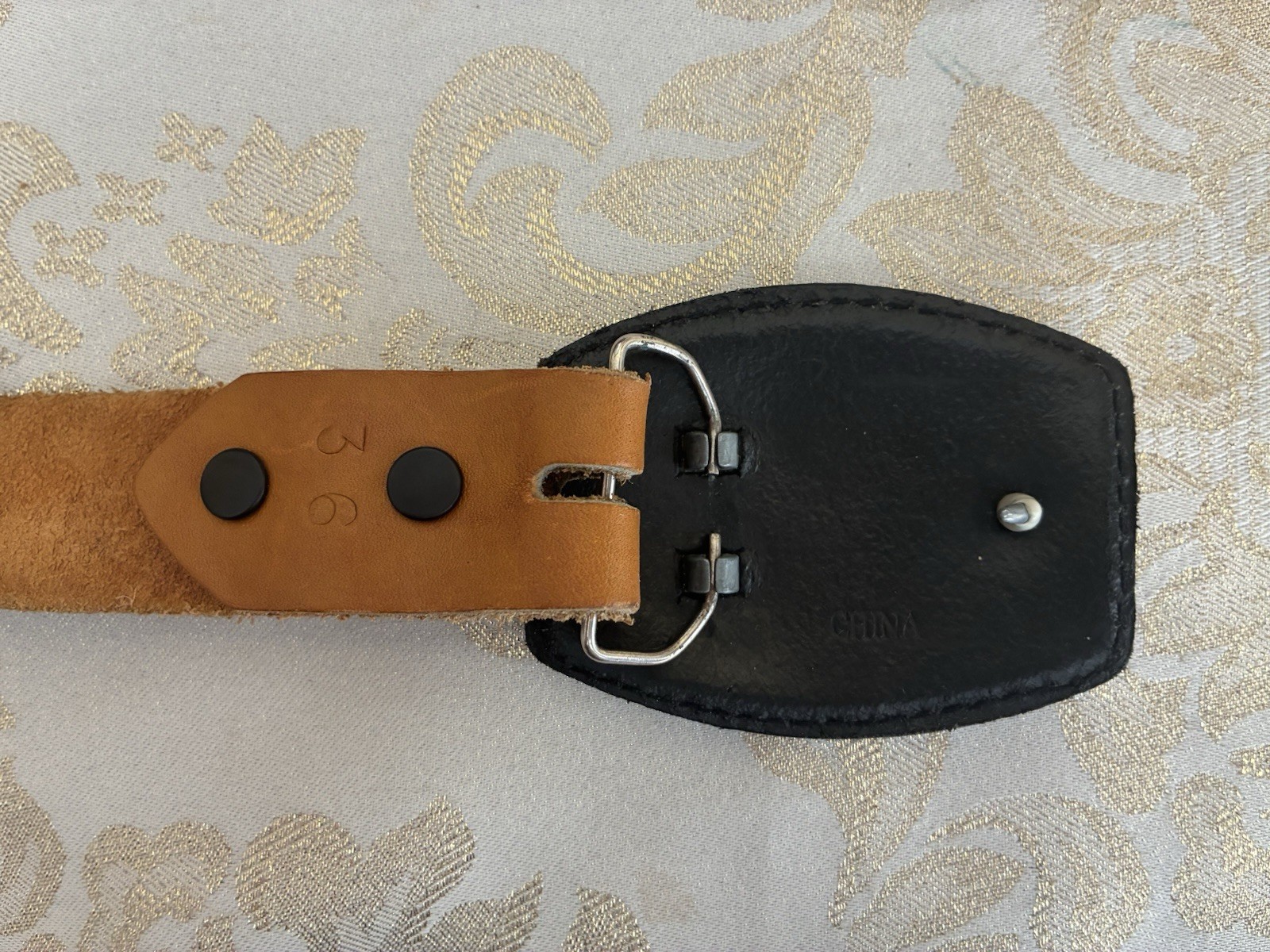 Vintage BARON Brass Longhorn Belt Buckle W/ sz 36 1.7” Leather Belt & 2nd Buckle