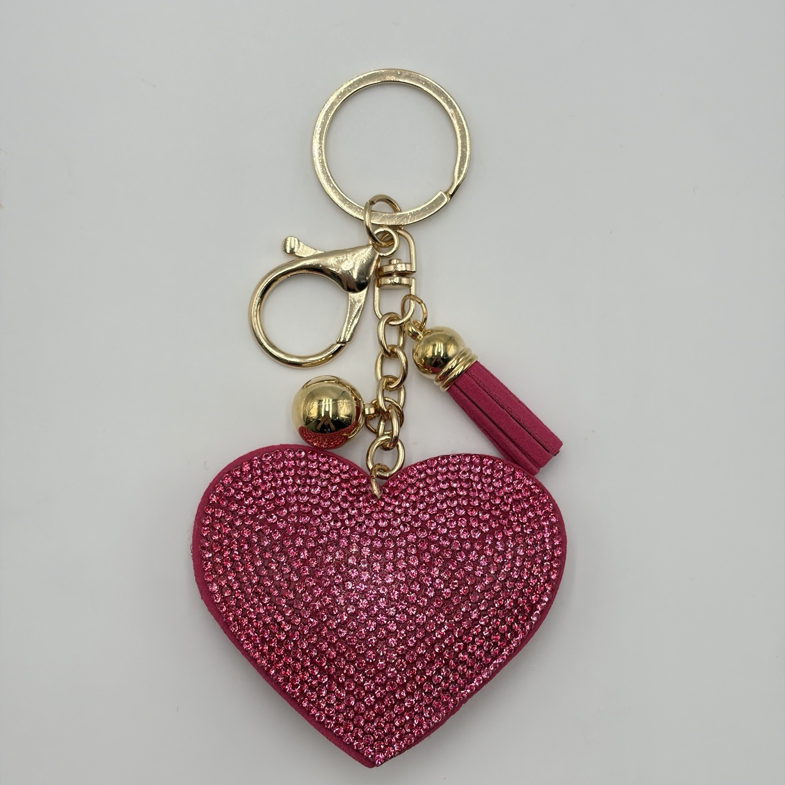 Pink Heart Rhinestone Bag Charm Crystal Keychain Purse Charm Tassel Cute Gift