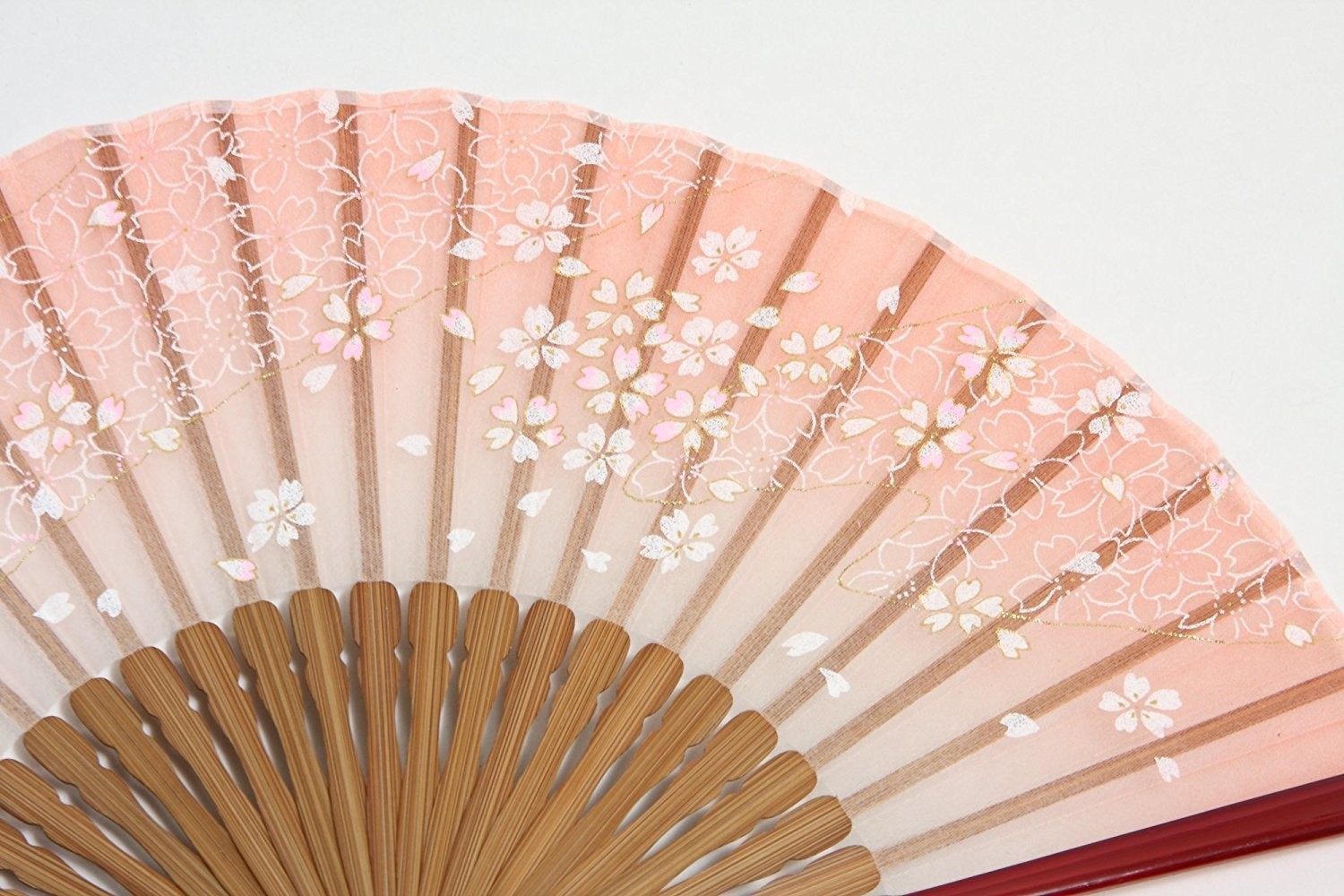 Hasegawa Silk Folding Fan Sakura Pink Kyoto Traditional with Silk Case&Box