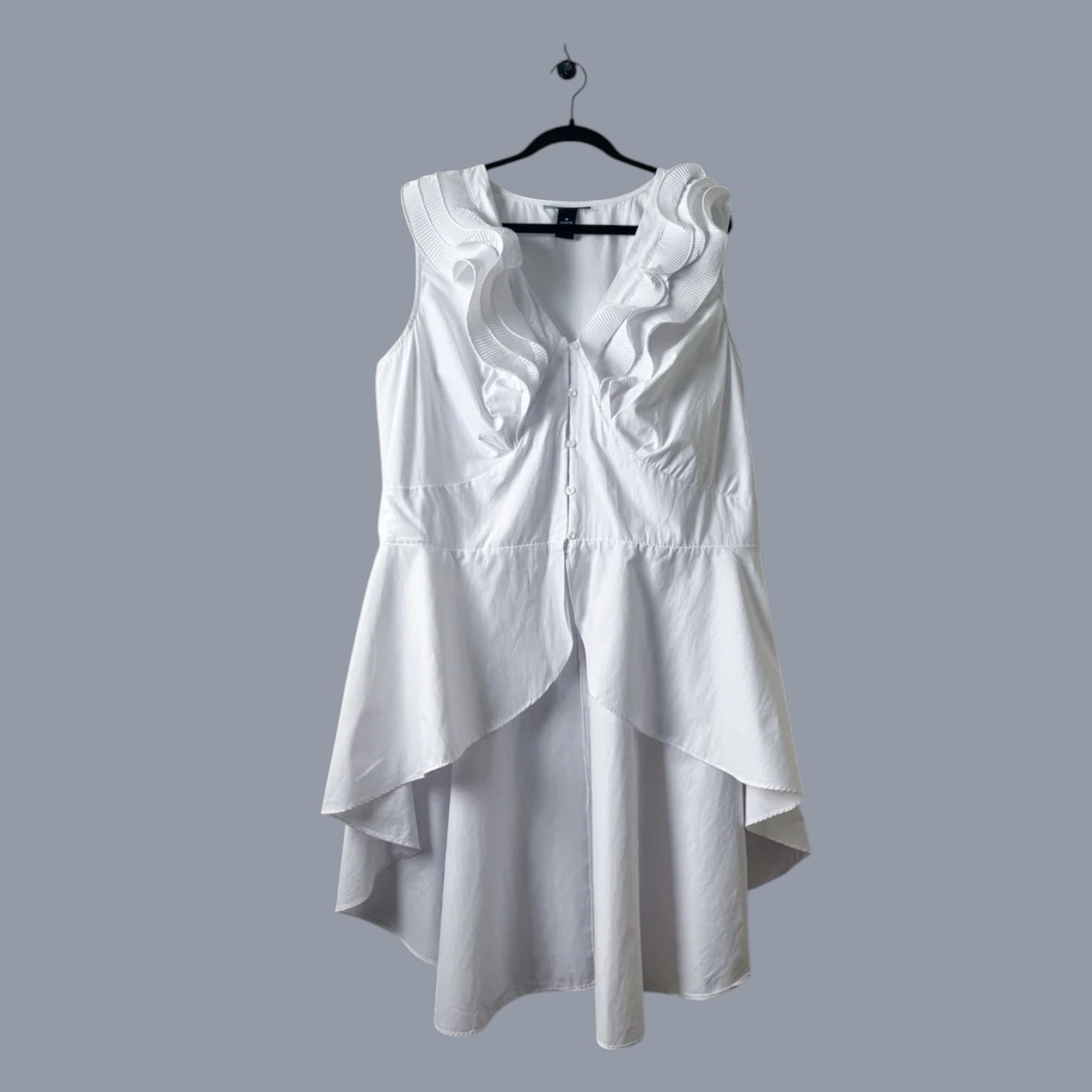 Ashley Stewart White Sleeveless Ruffle Front High-Low Top Cotton Women’s Size 18