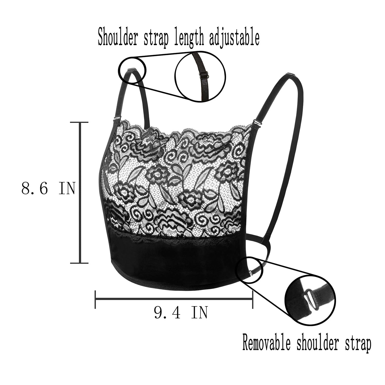 3Pcs Lady Lace Wearable Mock Camisole Bra Insert Overlay Modesty Panel Vest.