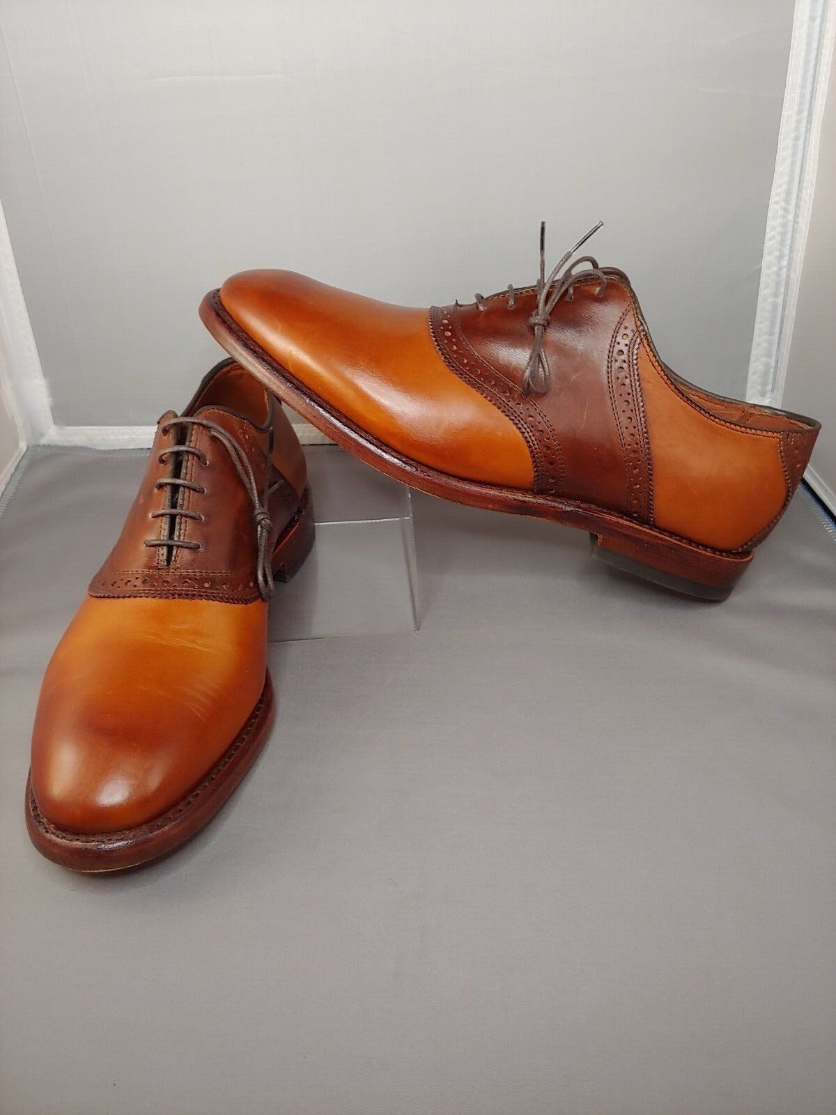Allen Edmonds Shelton 2.0 dkBrn/ltBrn Saddle Oxford 8223 Excellent preowned 9D