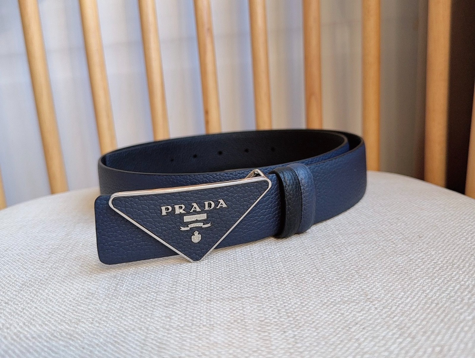 Prada men’s blue/black leather belt