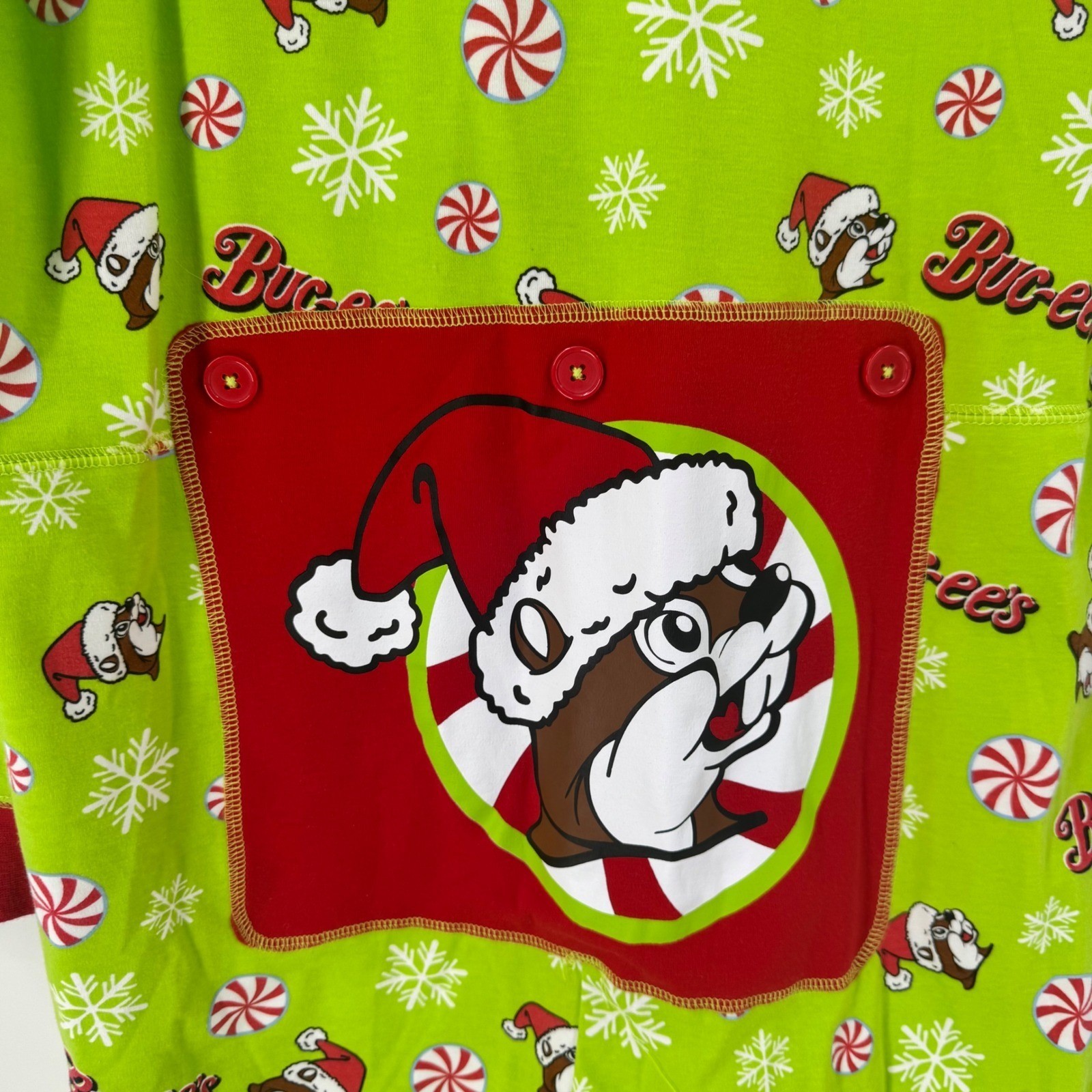 Buc-ee’s Christmas Union Suit Mens Medium Green Santa Beaver Zip Pajamas Flap