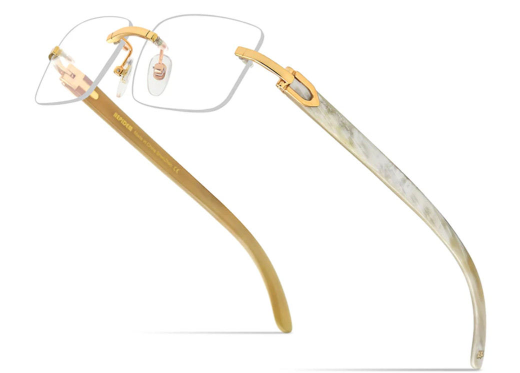Black Tint Mens Rectangle Luxury Hip Hop Fashion Gold Frame Rimless Sunglasses