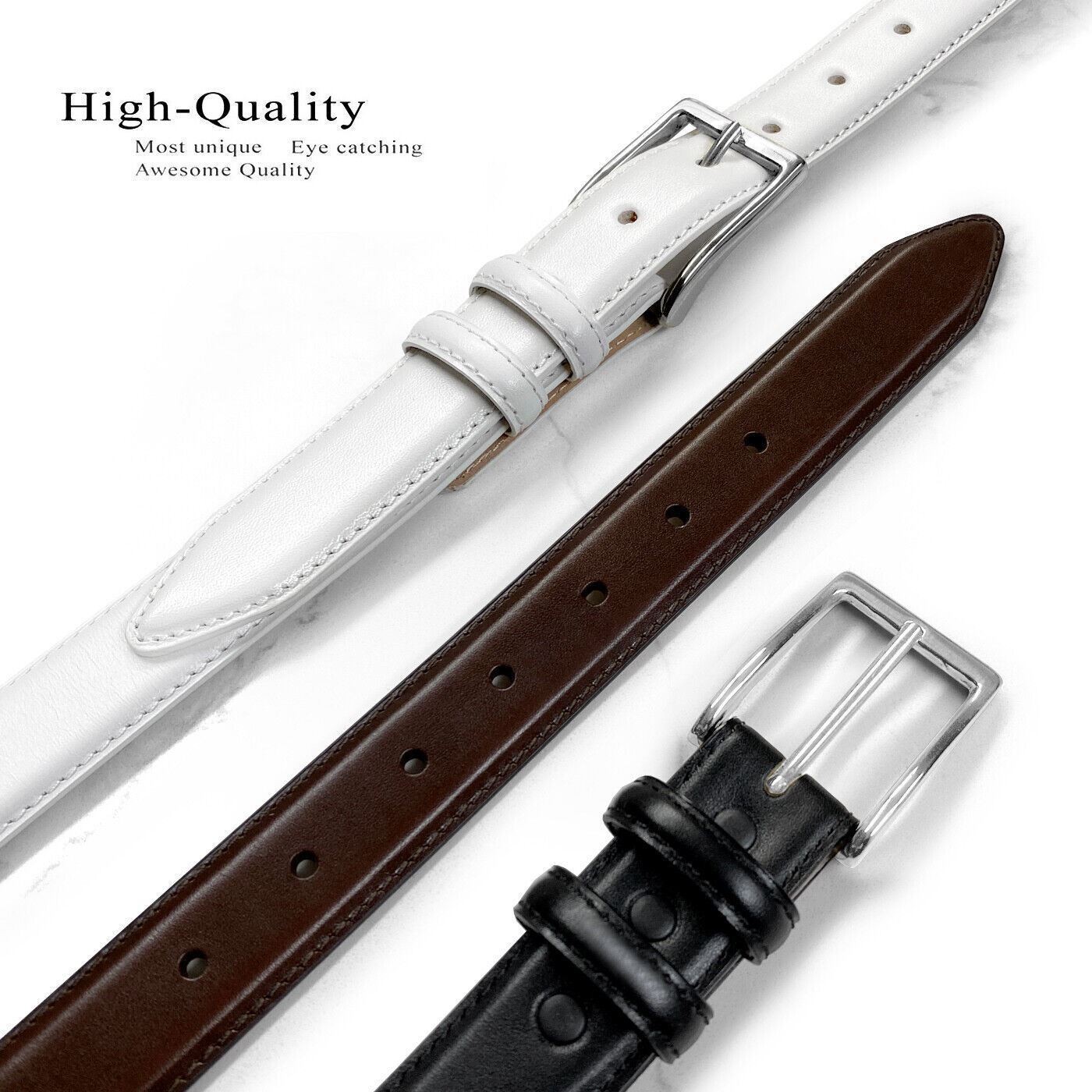 Adam Genuine Italian Calfskin Leather Dress Belt 1-1/8″ Wide With Silver Buckle
