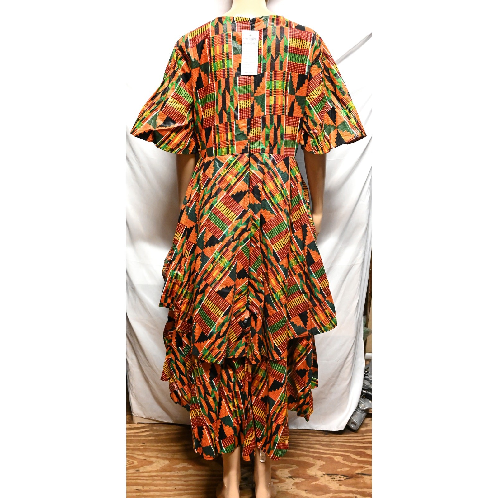 Karan African Print Ruffled Hi-Low Dress DFD75 FREE SIZE 100% Cotton NWT