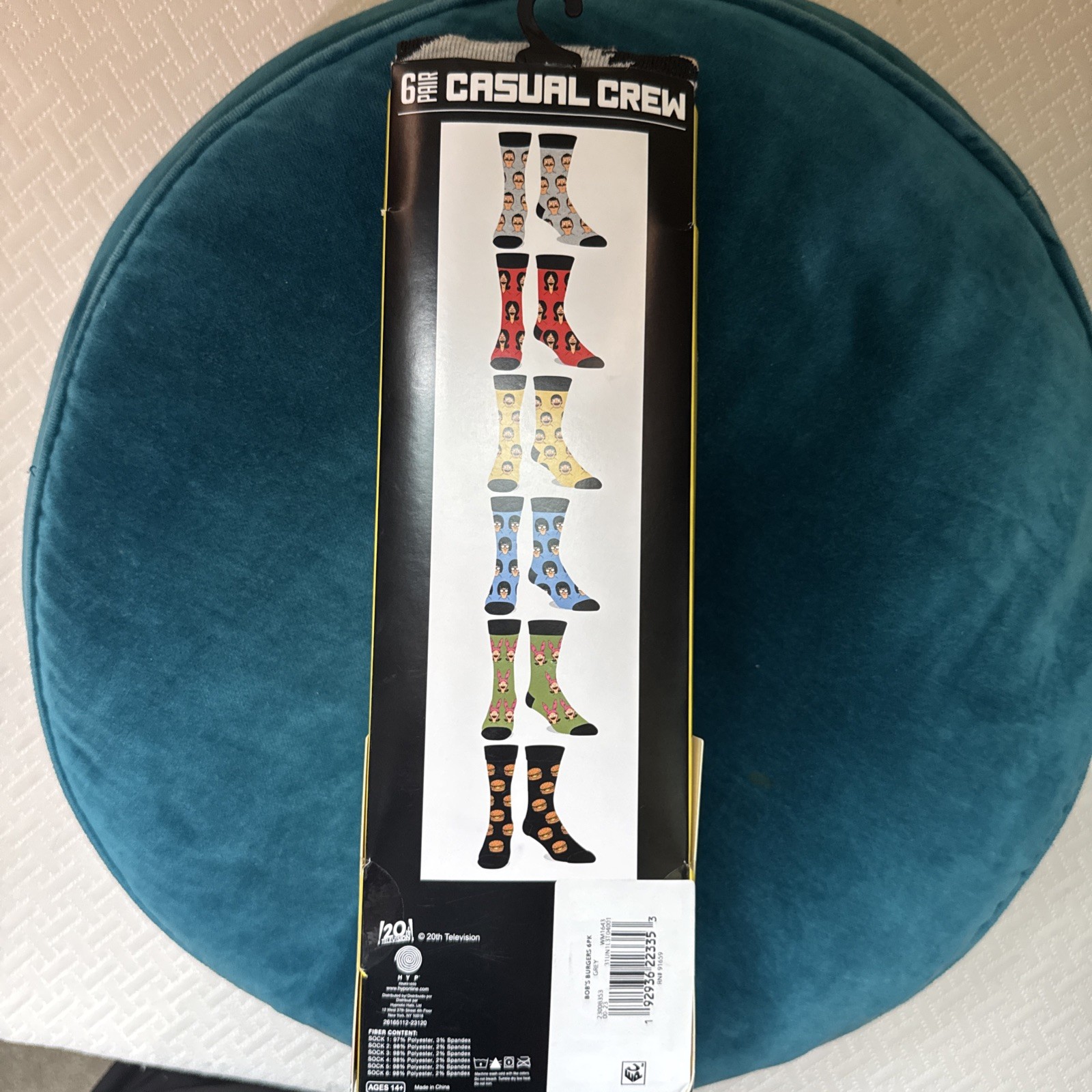 New – One Size Fits Most – Bobs Burgers – 6 Pair Casual Crew Socks – Gift Set