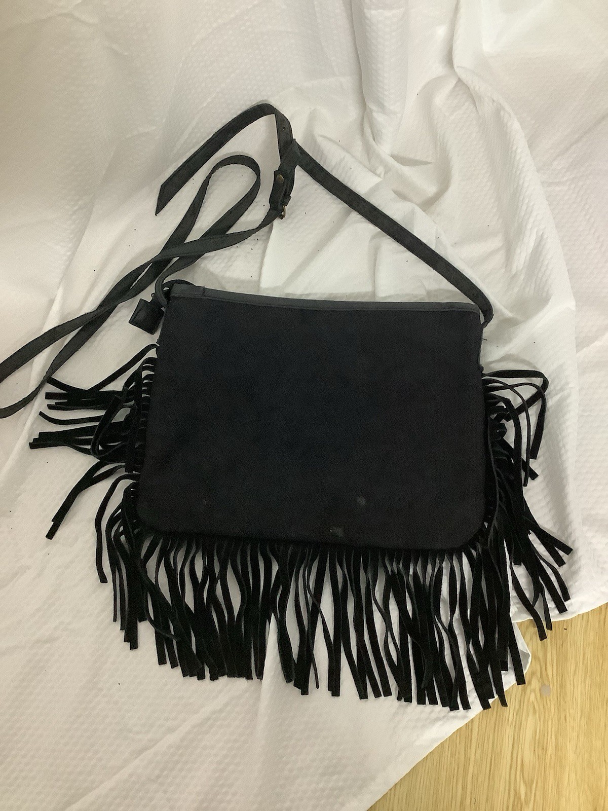Black/Multicolor Geometric Crossbody Bag Beaded Fringe Zip