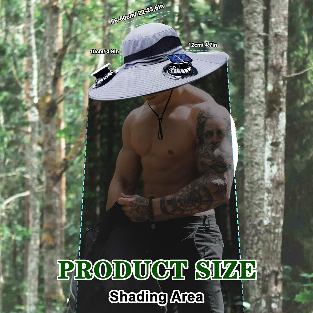 Wide Brim Sun Hat with Fan Solar & USB Powered UV Protection for Camping Fishing