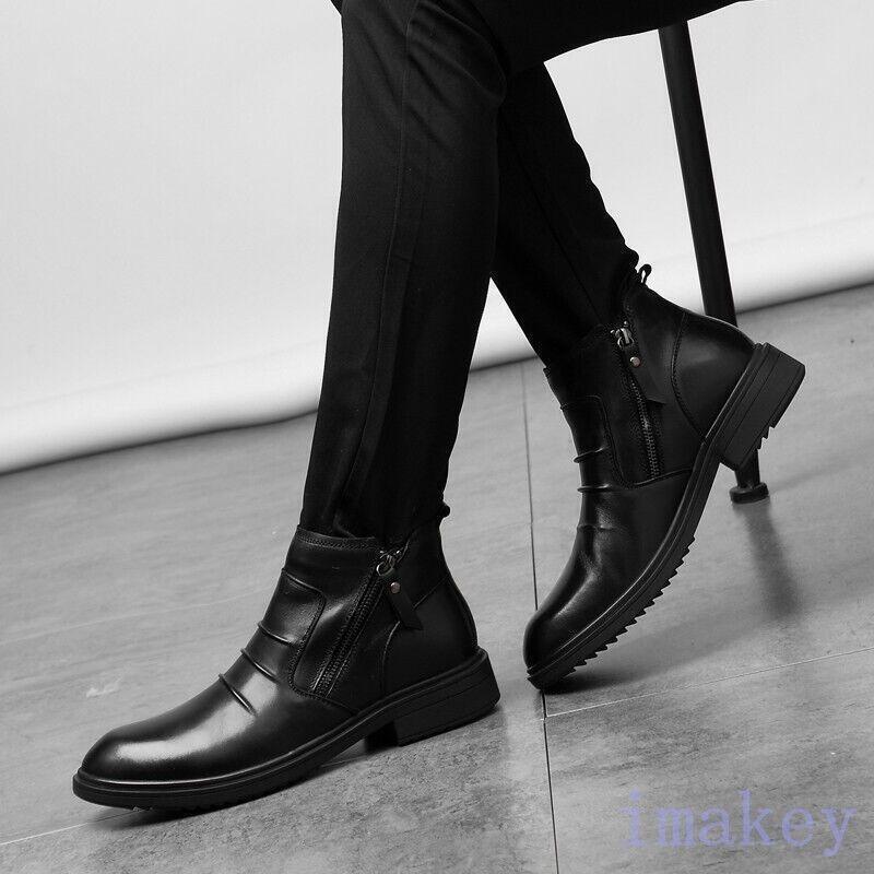 Mens Dress Business Ankle Boots Formal Casual Leather Side Zip Round Toe Shoes