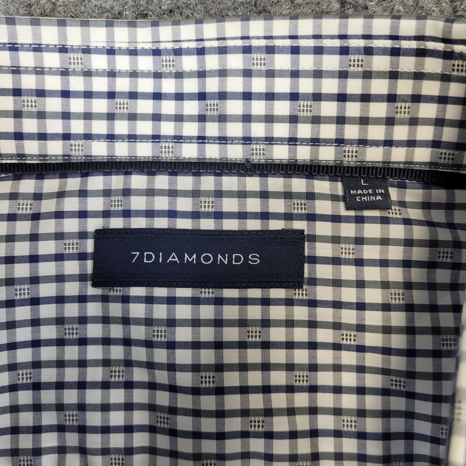 7D 7Diamonds Shirt Mens Large Button Up Geometric Grid Cotton Spread Collar