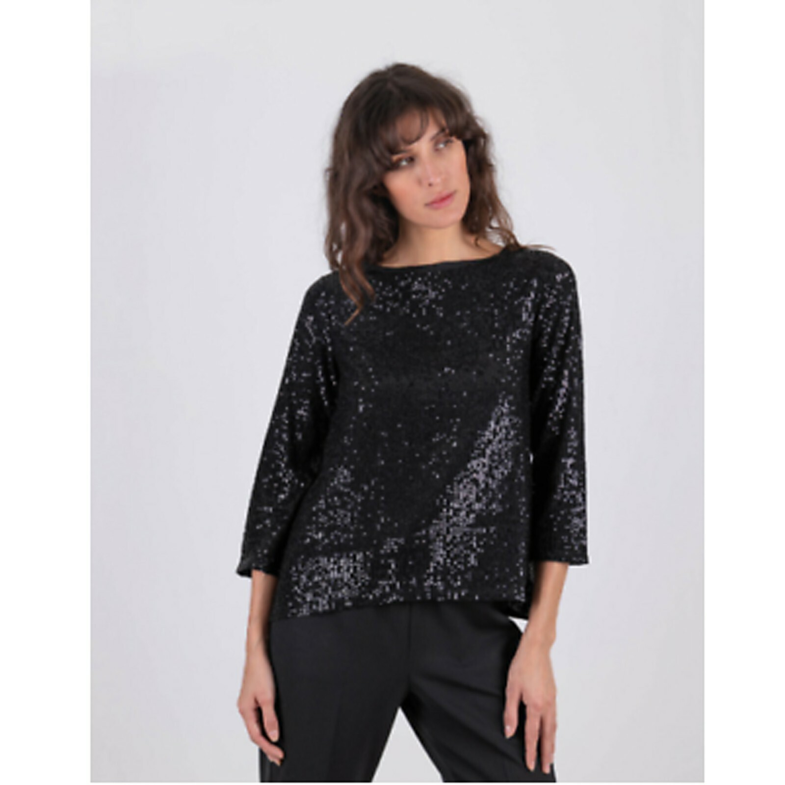 Semicouture Black Sequin Blouse Top Embellished Tie Cocktail Evening S 205757