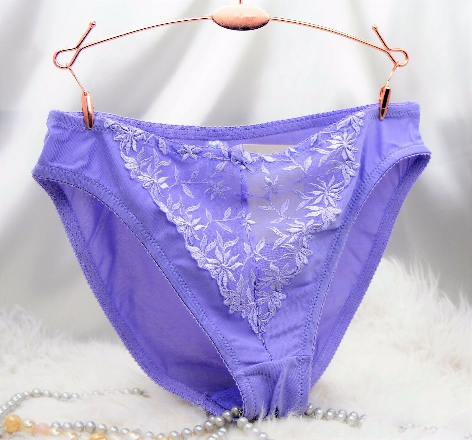 NYLON sissy Panties floral HIGH CUT sheer front ladies BIKINI sz S 2X 3X