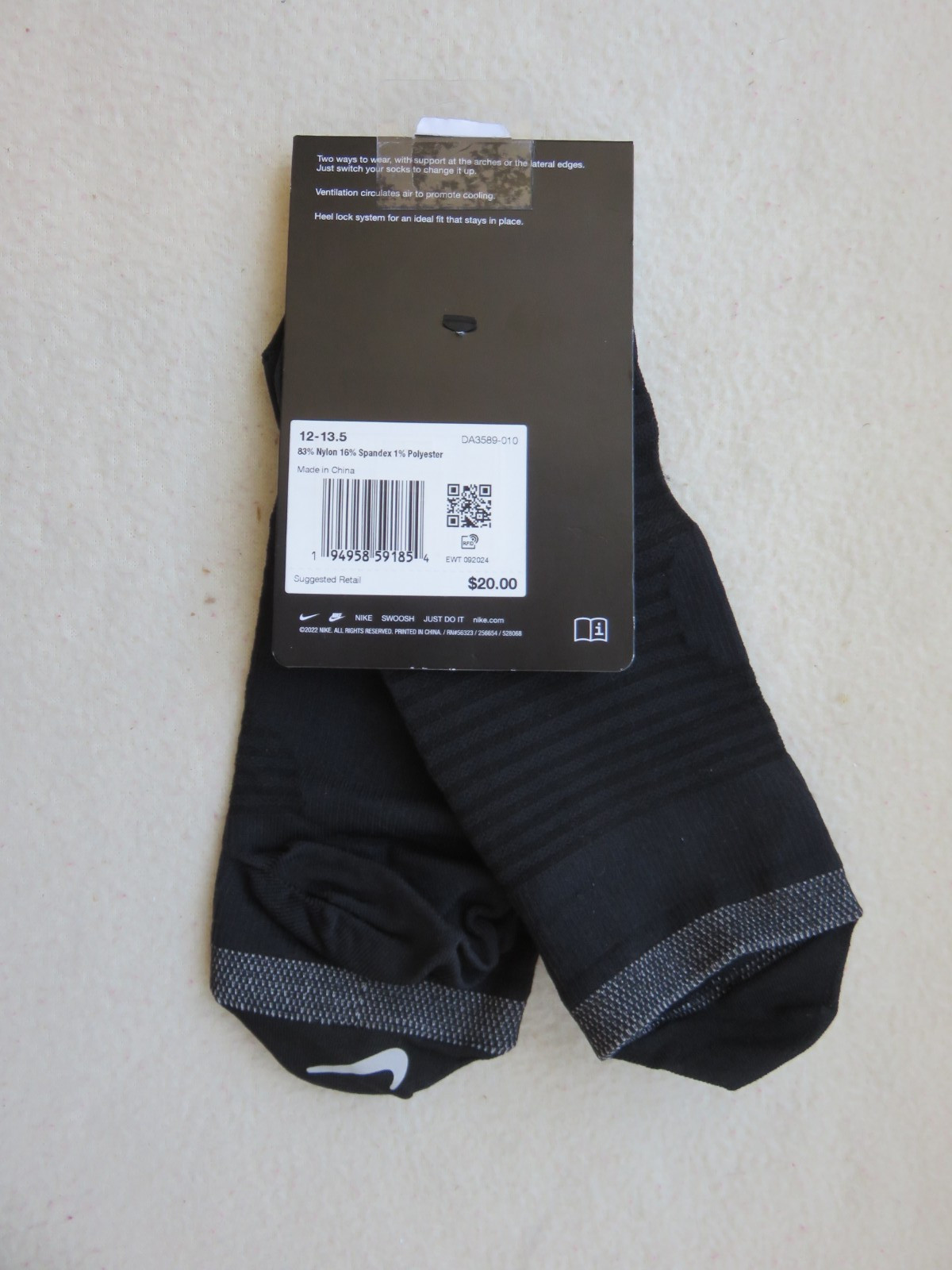 NWT 1 Pair Men’s Nike Spark “Running” Dri-Fit No Show Socks, Size 12-13.5