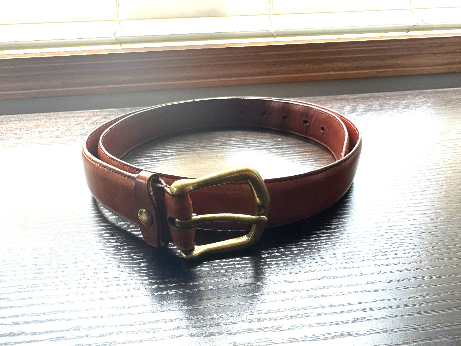 Vintage Coach Leather Belt- Brown Oil Tanned Cowhide Leather Brass Rivet SZ-40