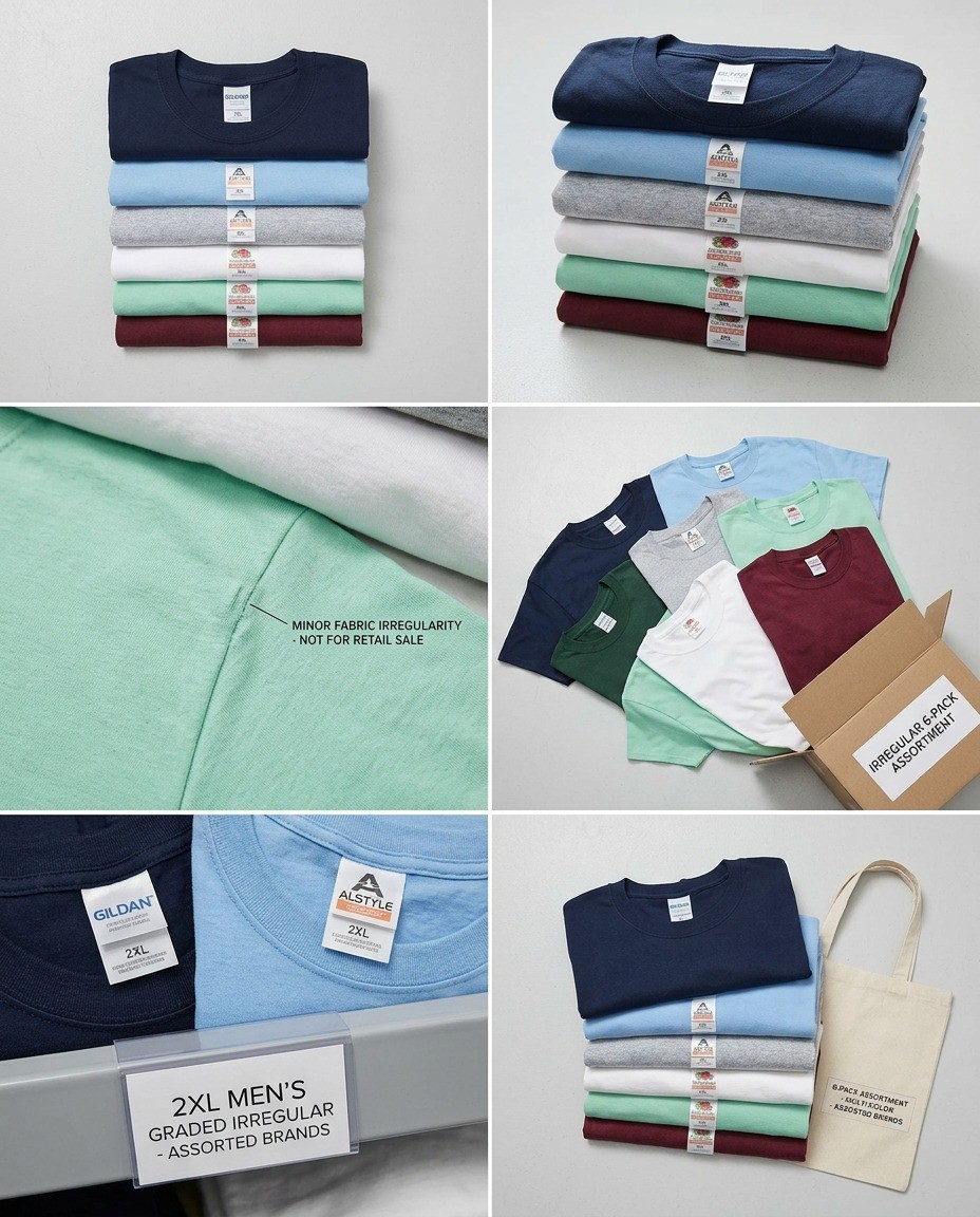 Bulk 6 PCS 2XL Irregular Men’s T-Shirts – Assorted Brands