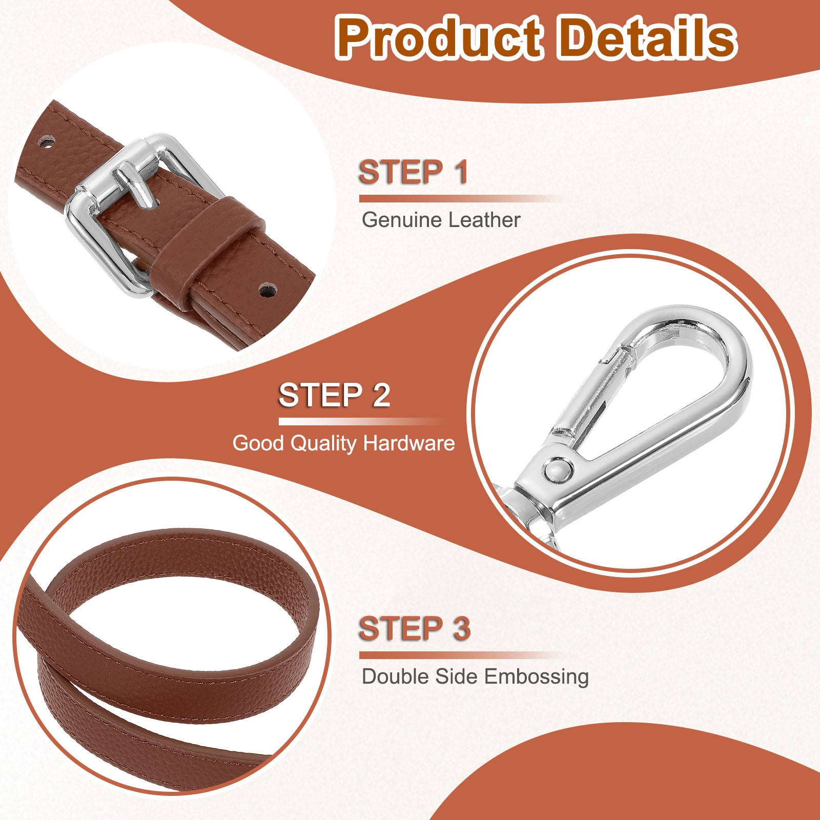 0.7″ Genuine Leather Purse Strap for Bag (Caramel, Silver Buckle)