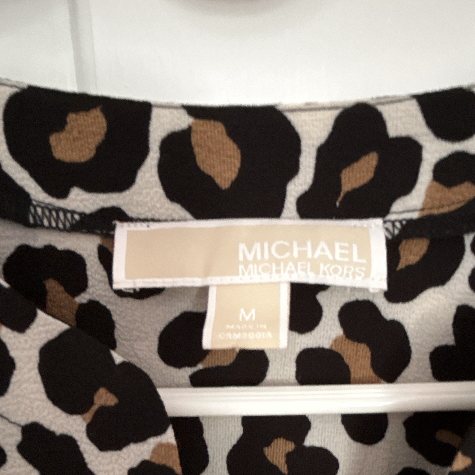MICHAEL Michael Kors Women’s Black Beige Leopard Animal Print Blouse Size M