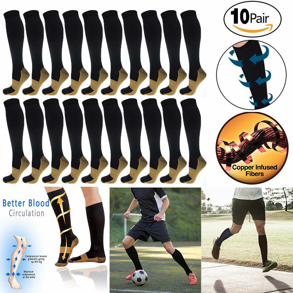 Copper Compression Socks 20-30mmHg Graduated Support Men’s Women’s S-XXL 10 Pair