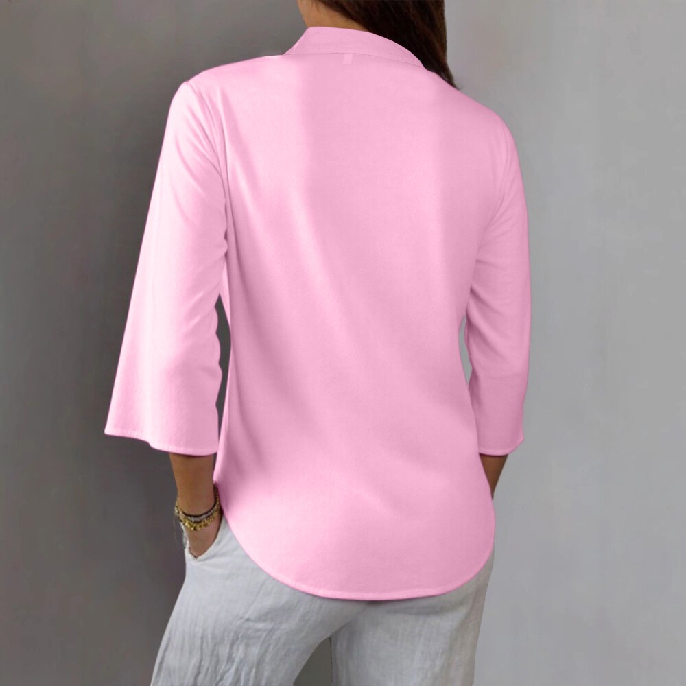 Womens 3/4 Sleeve V Neck Tunic Tops Ladies Casual Loose Collar T Shirt Blouse