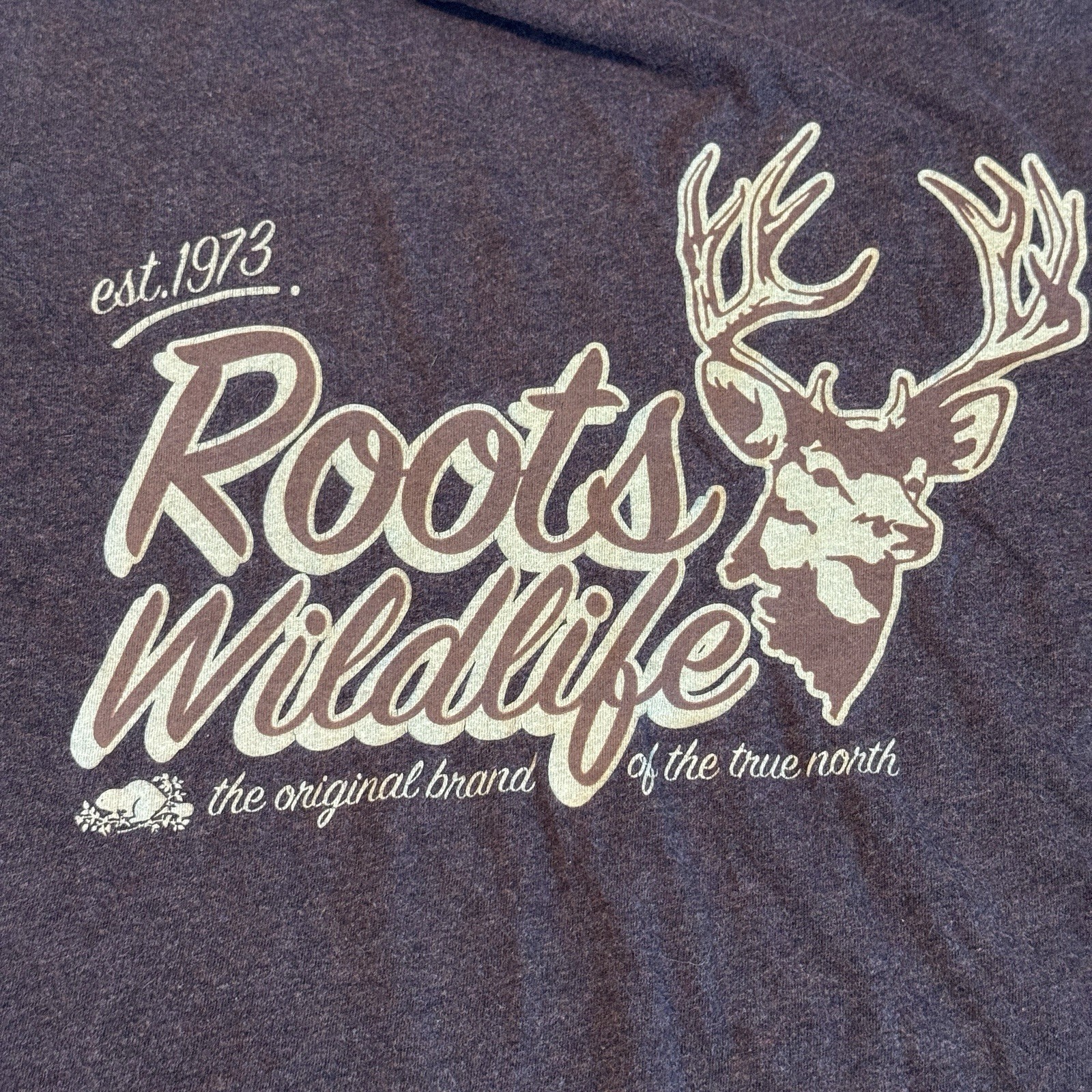 Roots Canada Slub T Shirt Mens Medium Brown Wildlife Deer Graphic Outdoors Tee