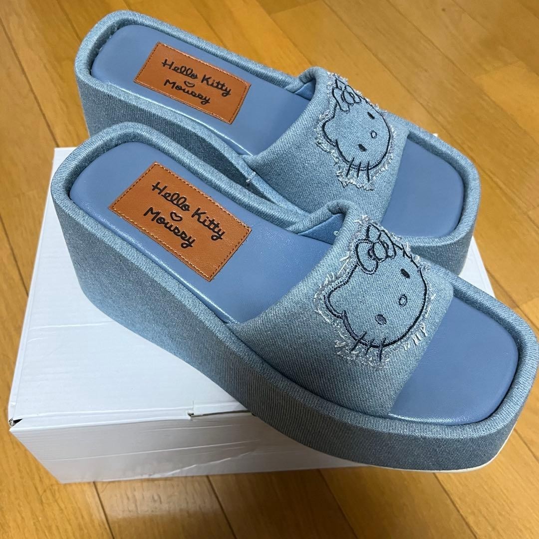 moussy x Sanrio Hello Kitty Denim Sandals M 9.7cm Heel Platform 5.8cm Near Mint