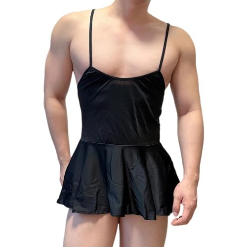 Men’s Sexy Mini Dress Spaghetti Strap Scoop U Neck Backless One Size Black