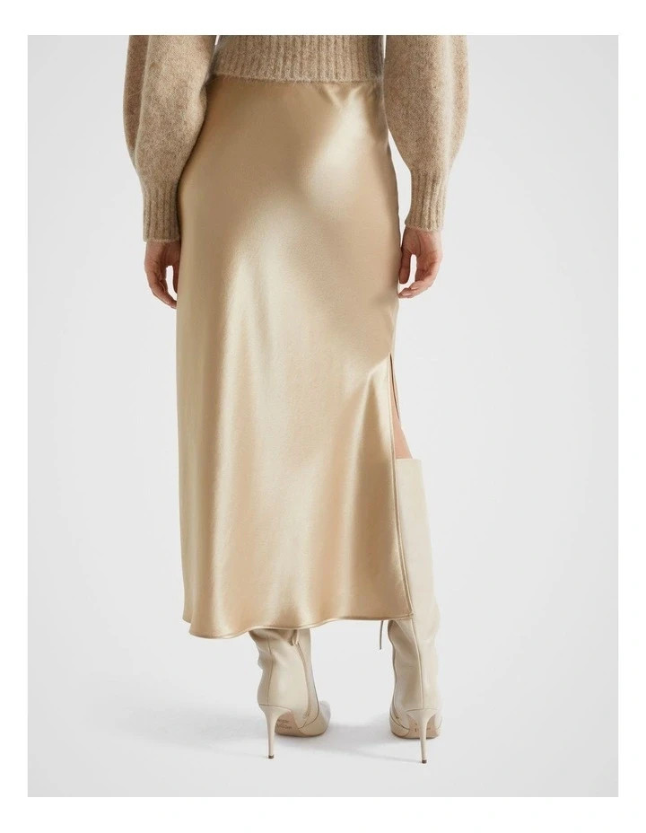 Acetate Satin Champagne gold midi-maxi slip skirt capsule day to night UK 6 8