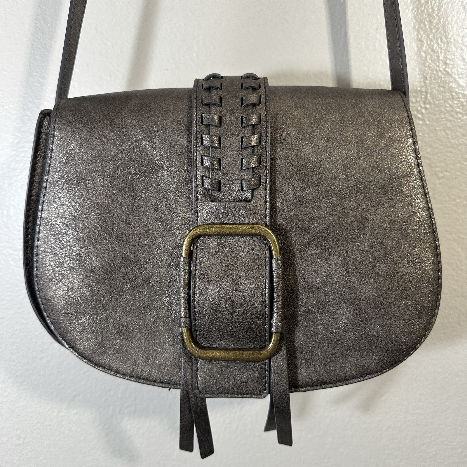 A.N.A. Boho bronze color Leather Crossbody Bag Adjustable Strap Brass Accents