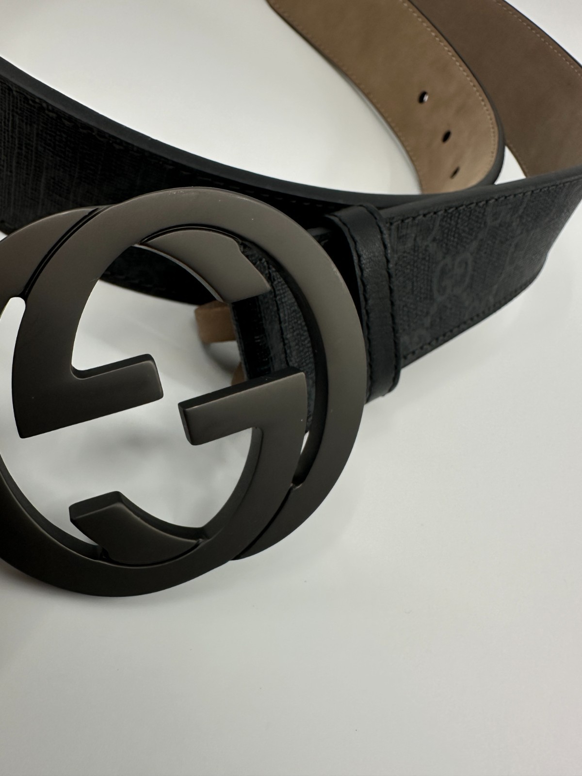 GG Mono Black/GreyGUCCl Canvas Belt with Black Buckle