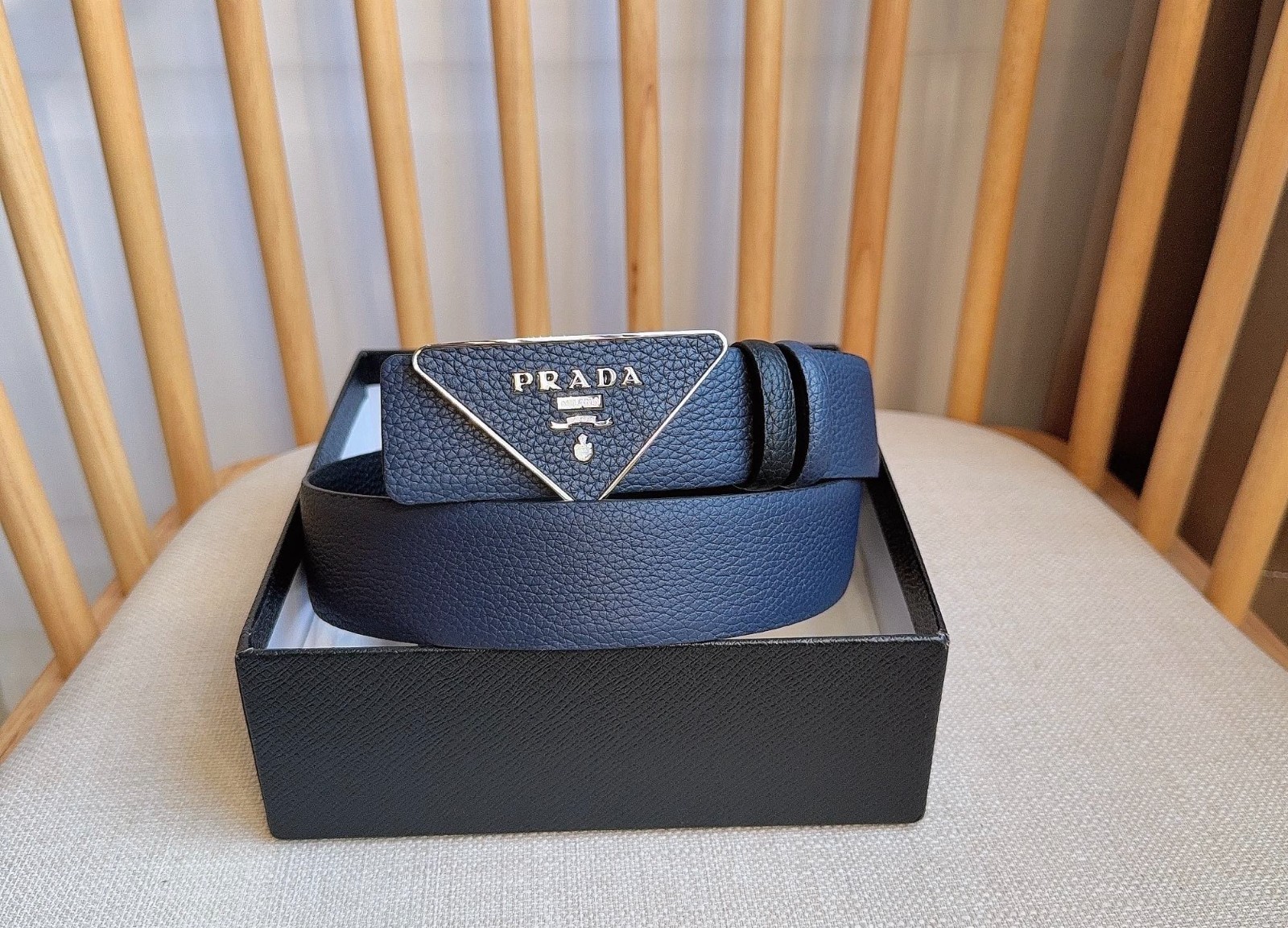 Prada men’s blue/black leather belt