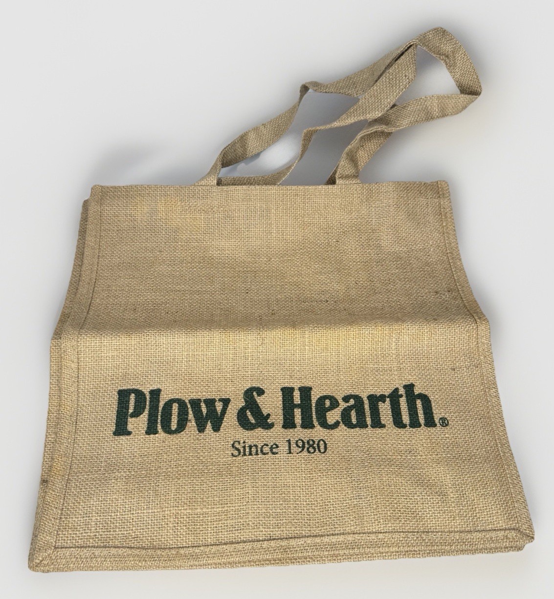 Eco Friendly Natural Burlap Jute Tote Bag Handles 14” X 14” X 5” Plow & Hearth