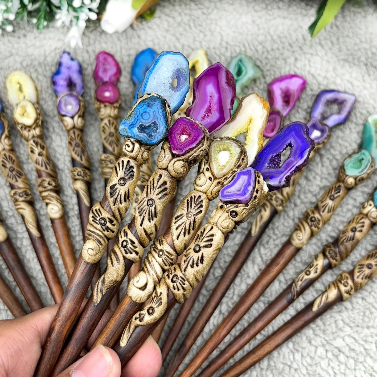Window Druzy Hair Stick, Agate Slices Stick, Polymer Clay Sticks wholesale lot
