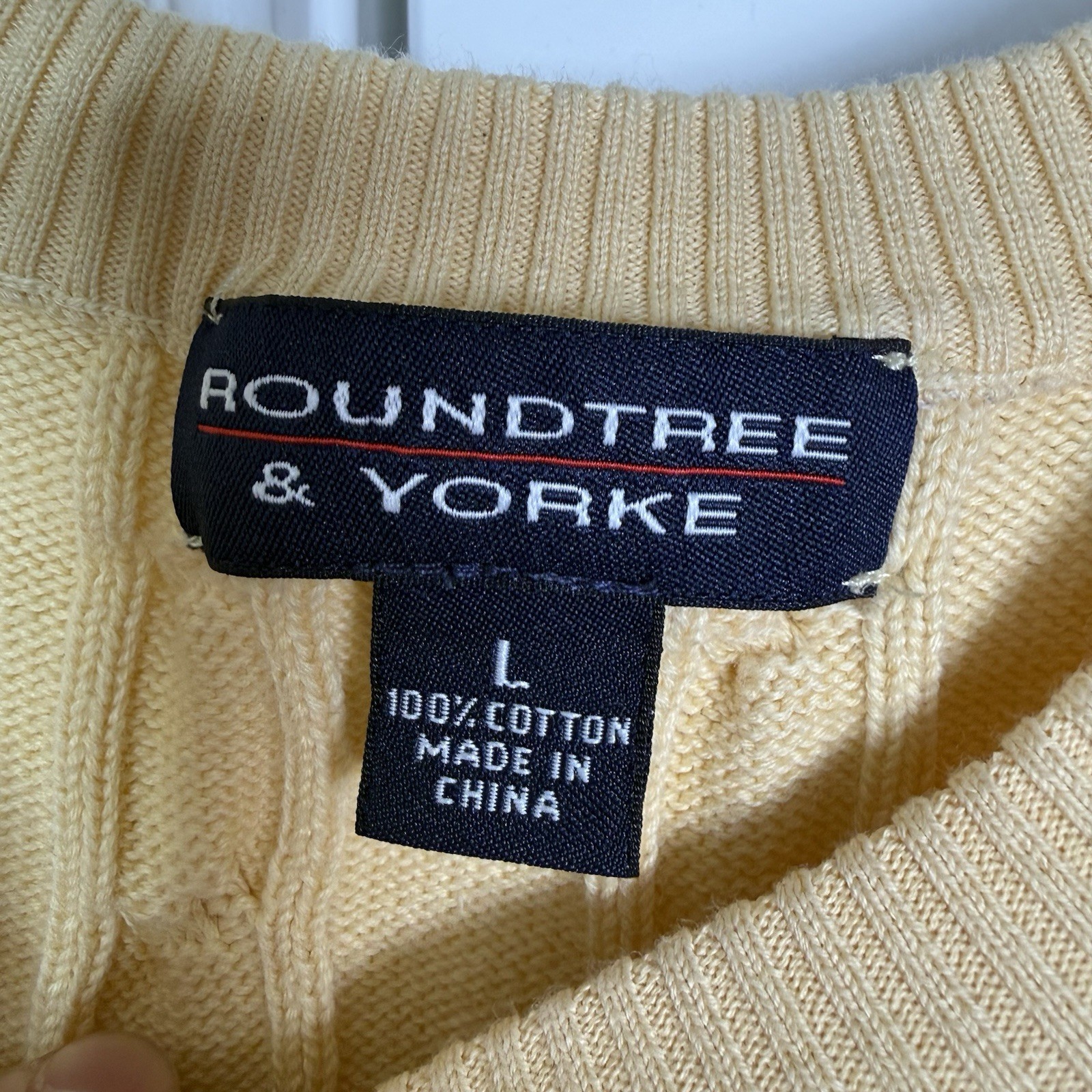 Roundtree & Yorke Cable Knit Sweater Men’s Large Yellow Cotton Fisherman Spring