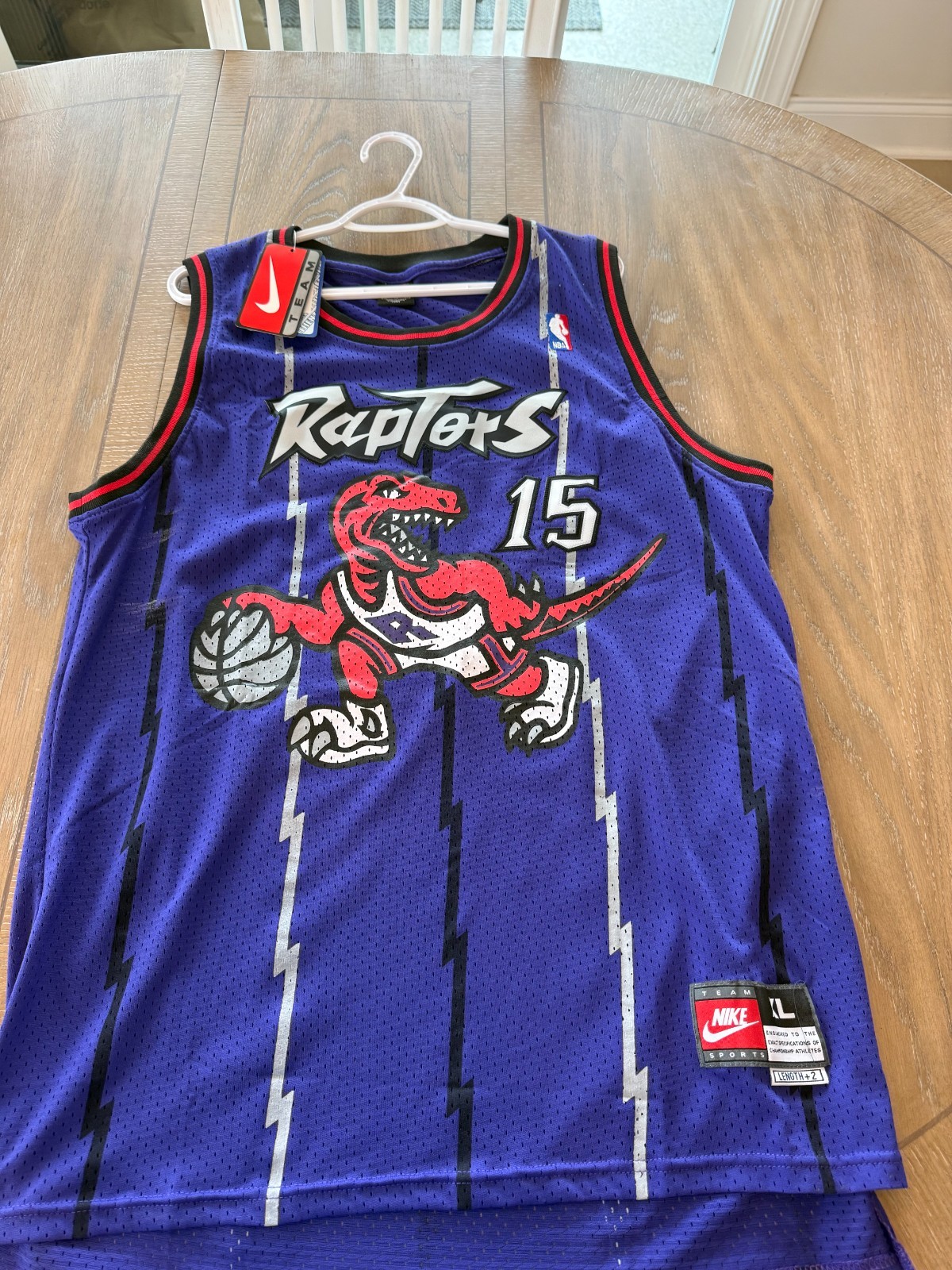 Vtg Nike Toronto Raptors Vince Carter #15 Purple Dinosaur Jersey NBA Team Sz XL