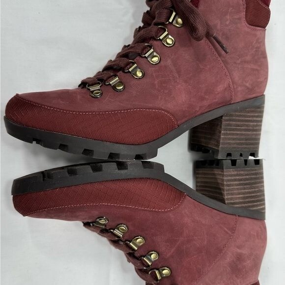 Vionic Womens Spencer Burgundy Combat Boots Size 5 Medium (B, M)