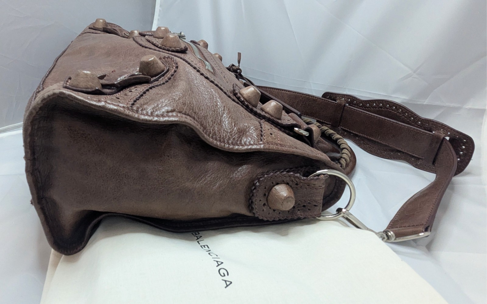 BALENCIAGA GIANT CITY BROGUE Hand/Shoulder Bag Noix Brown Mirror Excellent UC