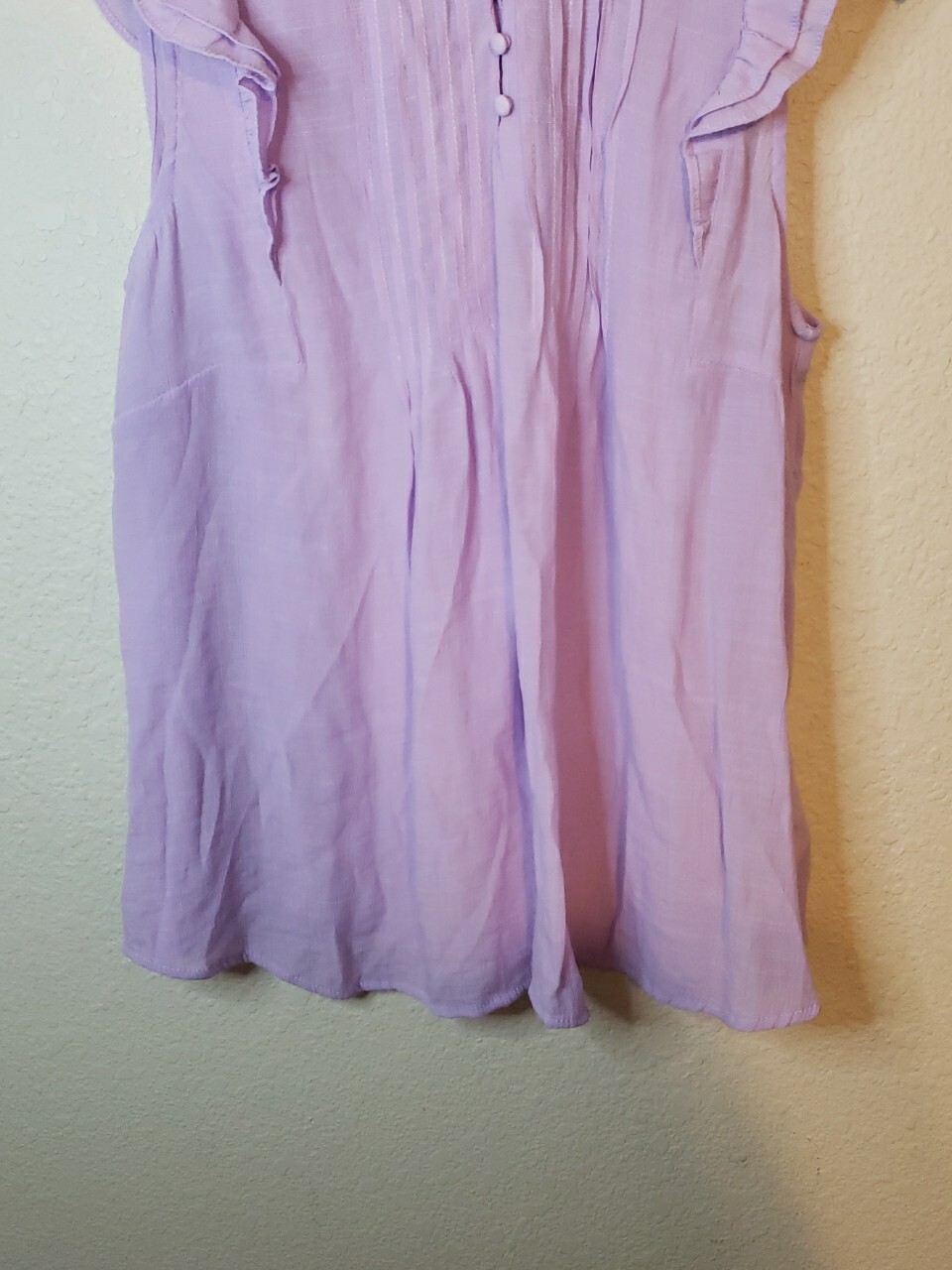 Nanette Light Purple High Neck Ruffle Sleeve Top Rayon Polyester Blend