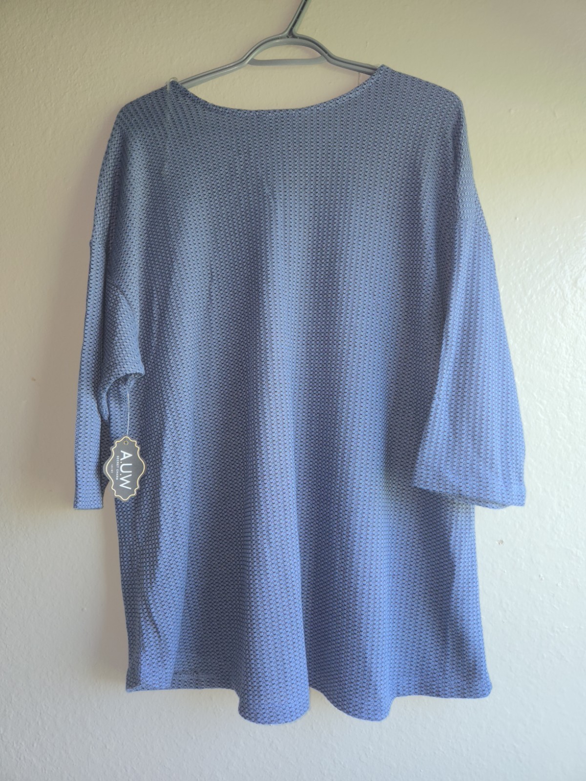 A.U.W. Blue Zip Neck Textured Blouse Top 1X Plus Size NWT