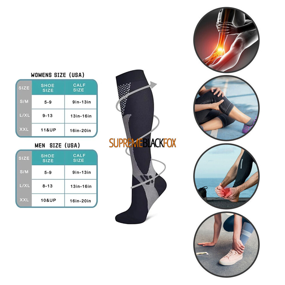 Compression Socks (4 Pairs) Support Medical 20-30mmHg Knee High Unisex (S-XXL)