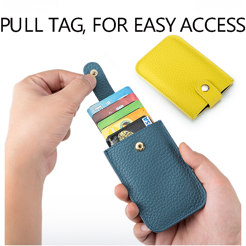Easy Access Pull Out Wallet RFID Blocking Cowhide Leather Card Holder with Hasp