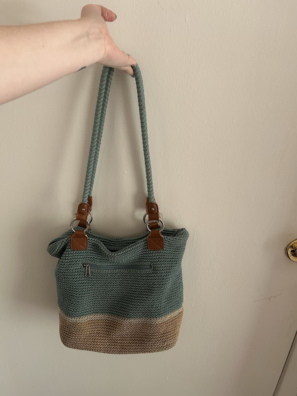 Women’s Blue & Tan Colorblock Shoulder Bag Zip Closure, Lined, Inner Pockets