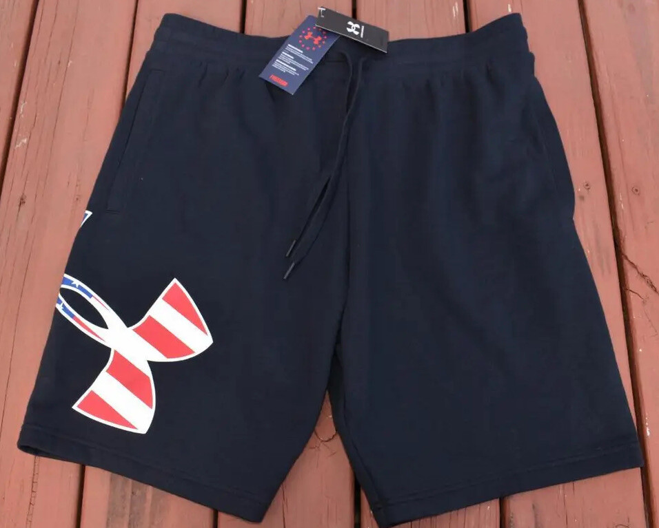 Under Armour Men’s Freedom Rival Big Logo AMERICAN FLAG Shorts NWT