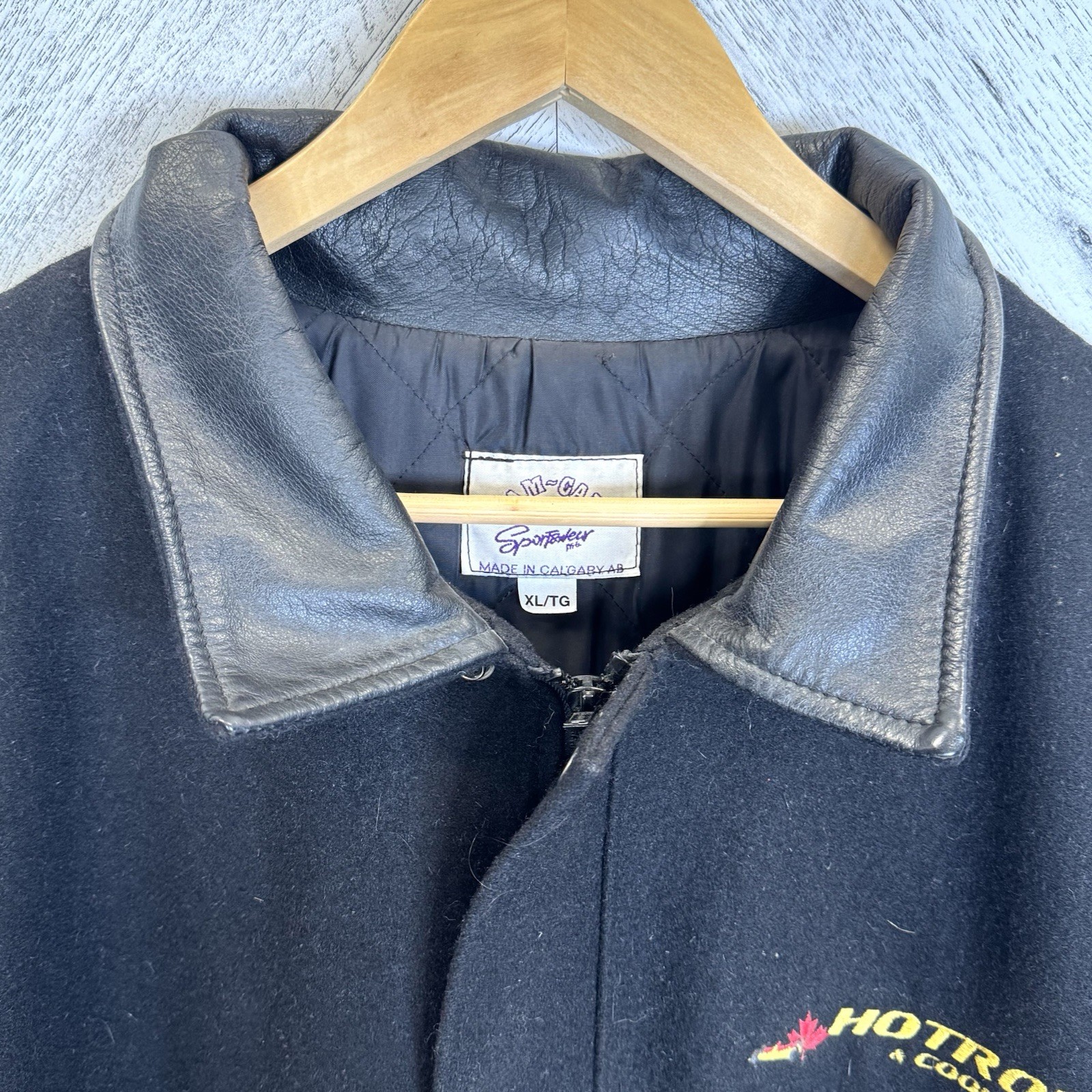 Vintage Hot Rods & Cool Cars Wool Leather Varsity Jacket Black Mens Size XL