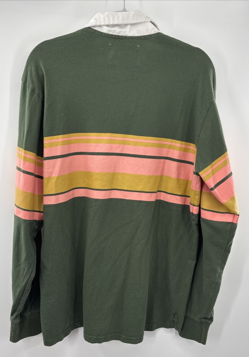 Urban Outfitters Rugby Shirt Mens M Green Striped Long Sleeve Polo As Seen On TV