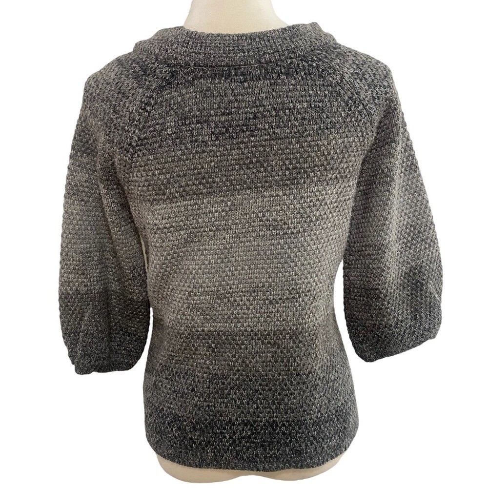 A.N.A. Gray Ombré Knit Crew Neck 3/4 Bell Sleeve Sweater Size Petite Medium